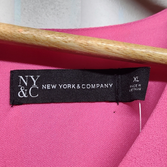New York & Company Midi Dress Women Size XL Pink Stretch Short Sleeve V-Neck - Picture 8 of 11